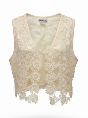 Vintage Nina K Cream Lace Crochet Boho Cottagecore Vest One Size